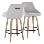 Hannah 26" Fixed-Height Counter Stool - Set of 2 - Whitewashed Wood, Grey Fabric, Black Metal