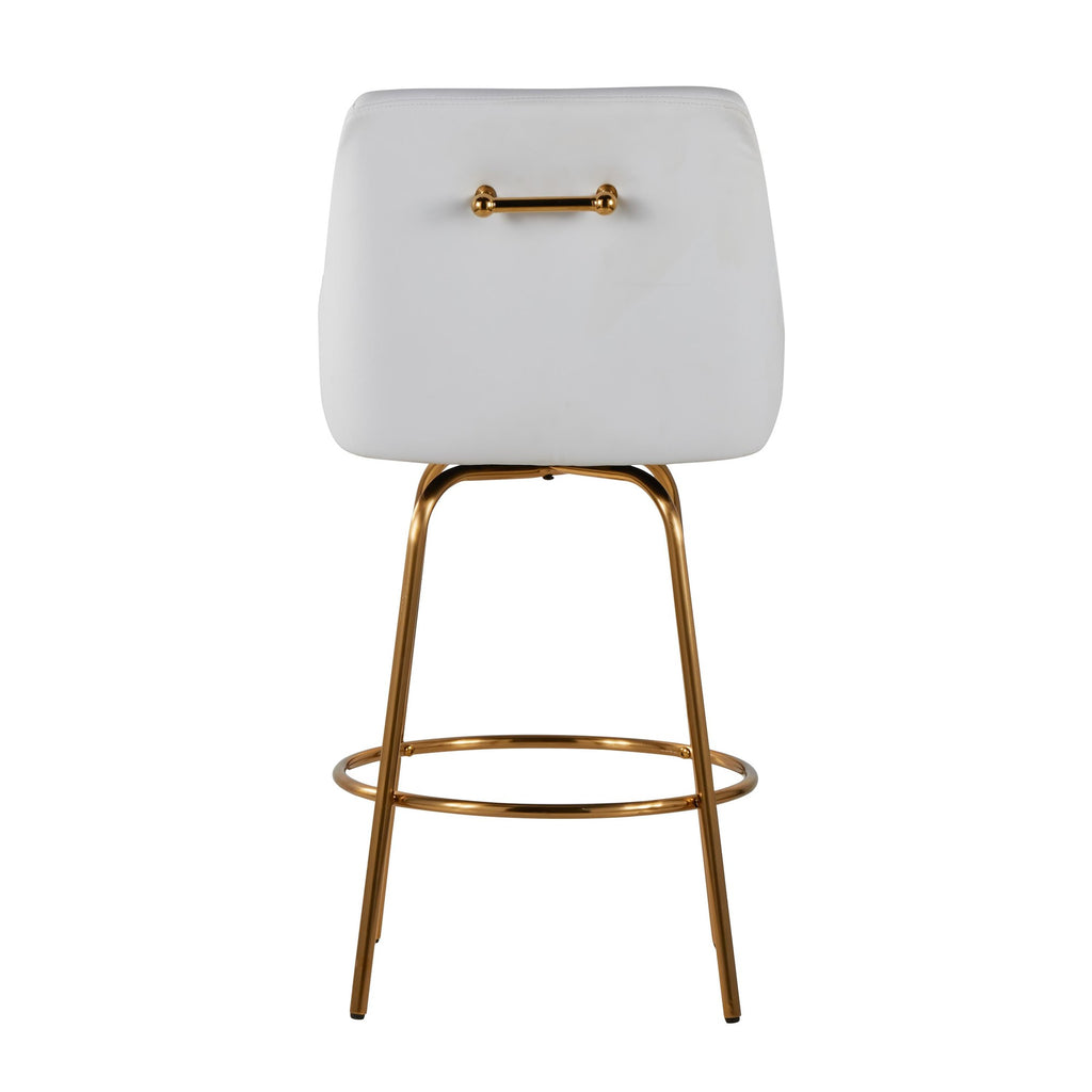 Hannah 26" Fixed-Height Counter Stool - Set of 2 - Gold Metal, White PU