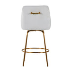 Hannah 26" Fixed-Height Counter Stool - Set of 2 - Gold Metal, White PU
