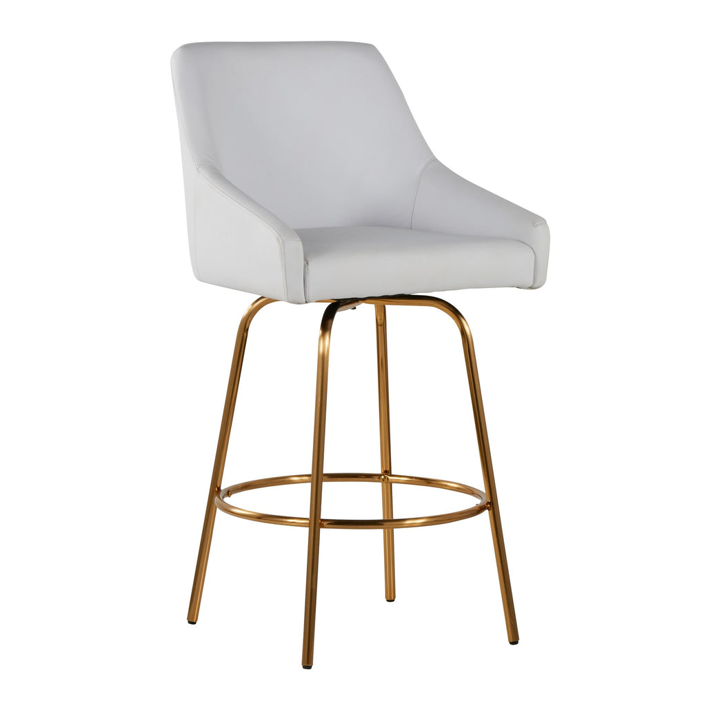 Hannah 26" Fixed-Height Counter Stool - Set of 2 - Gold Metal, White PU