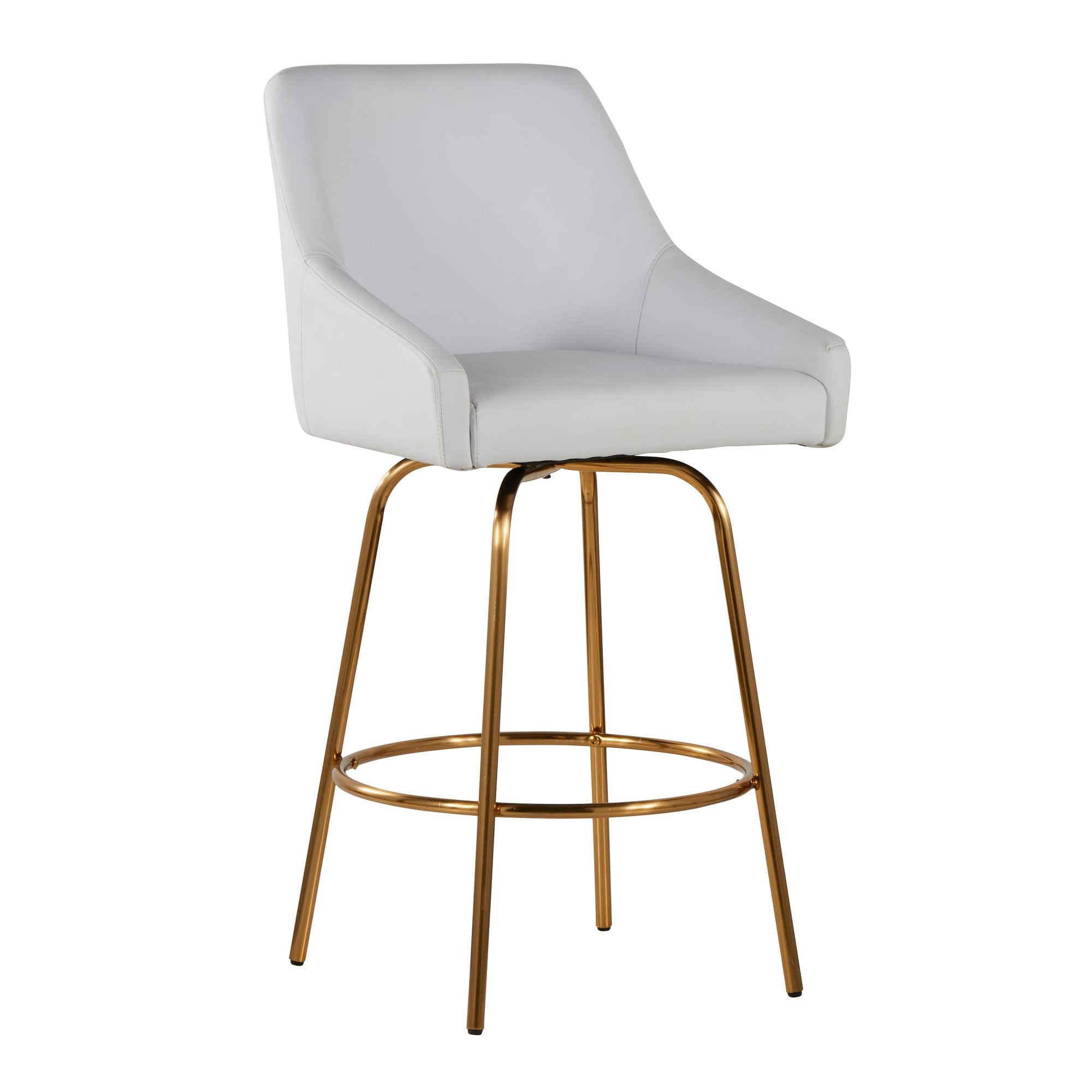 Hannah 26" Fixed-Height Counter Stool - Set of 2 - Gold Metal, White PU