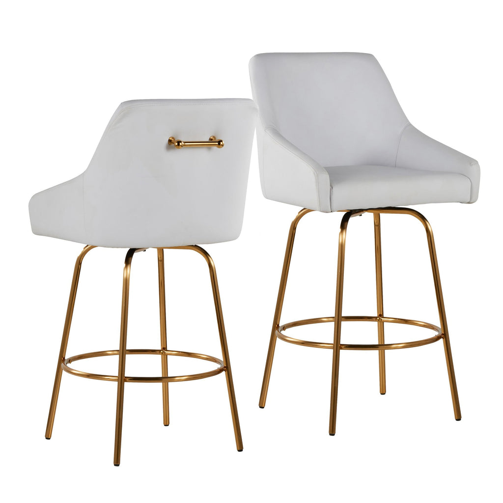 Hannah 26" Fixed-Height Counter Stool - Set of 2 - Gold Metal, White PU