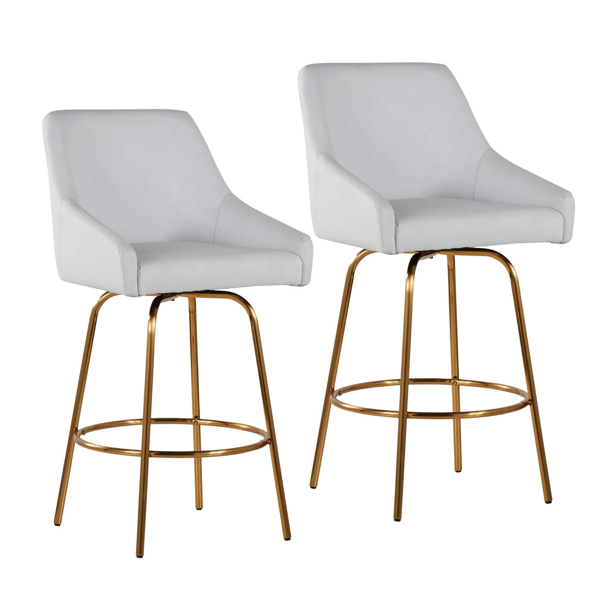 Hannah 26" Fixed-Height Counter Stool - Set of 2 - Gold Metal, White PU