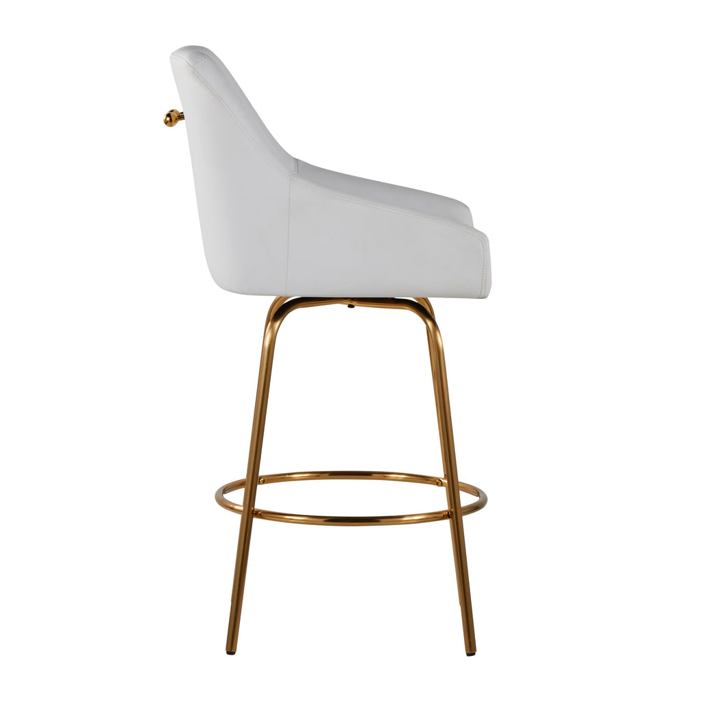 Hannah 26" Fixed-Height Counter Stool - Set of 2 - Gold Metal, White PU