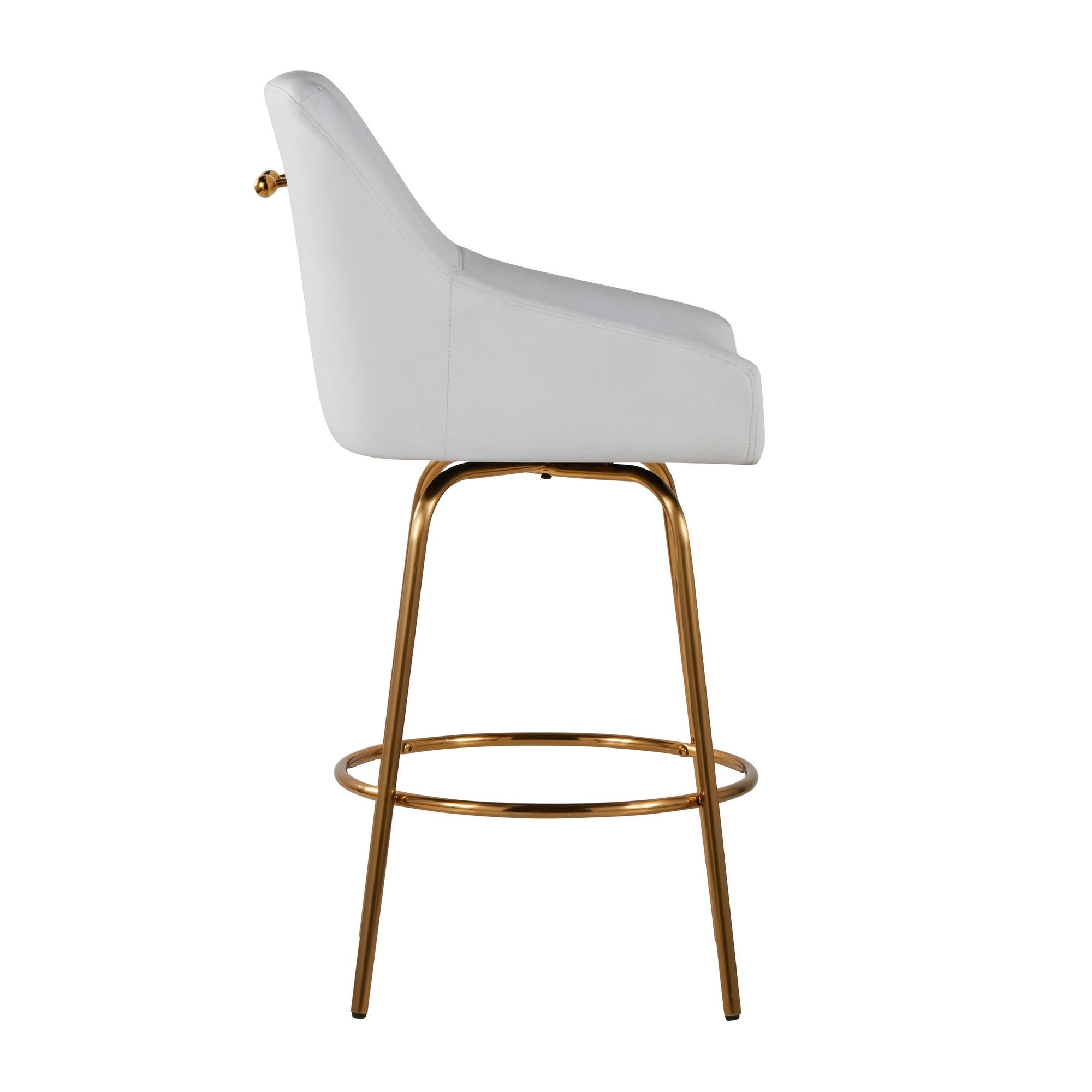 Hannah 26" Fixed-Height Counter Stool - Set of 2 - Gold Metal, White PU