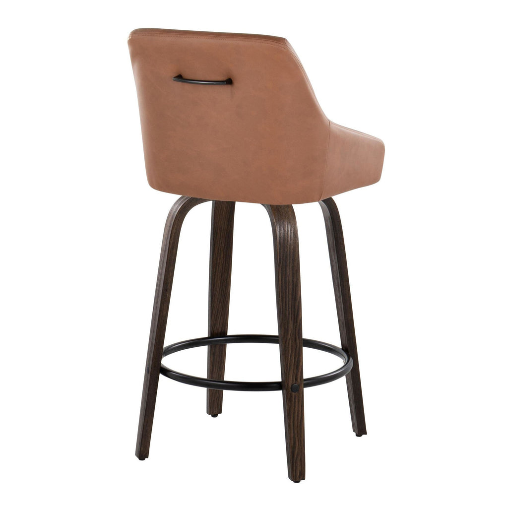 Hannah 26" Fixed-Height Counter Stool - Set of 2 - Walnut Glazed Wood, Camel PU, Black Metal