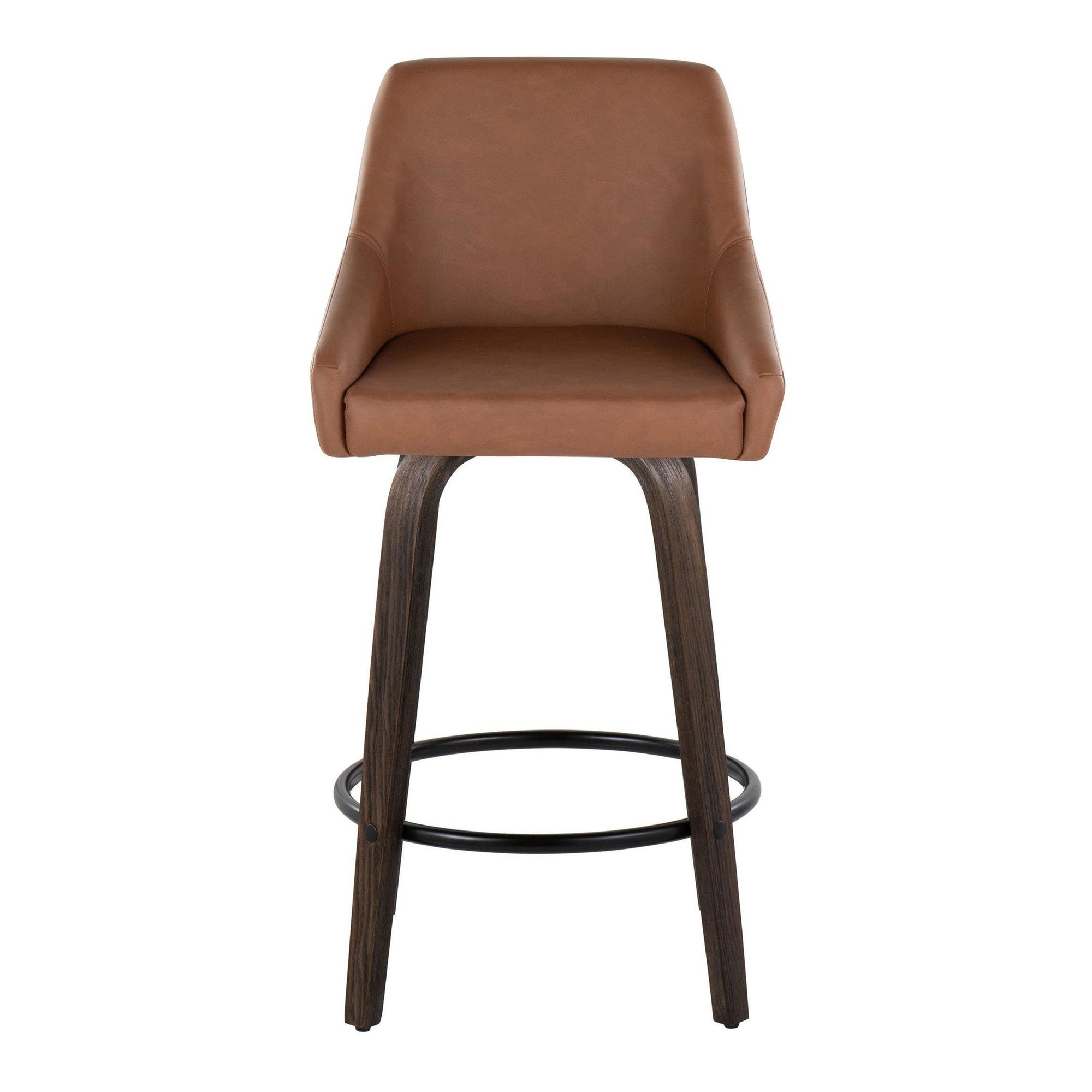 Hannah 26" Fixed-Height Counter Stool - Set of 2 - Walnut Glazed Wood, Camel PU, Black Metal