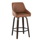 Hannah 26" Fixed-Height Counter Stool - Set of 2 - Walnut Glazed Wood, Camel PU, Black Metal