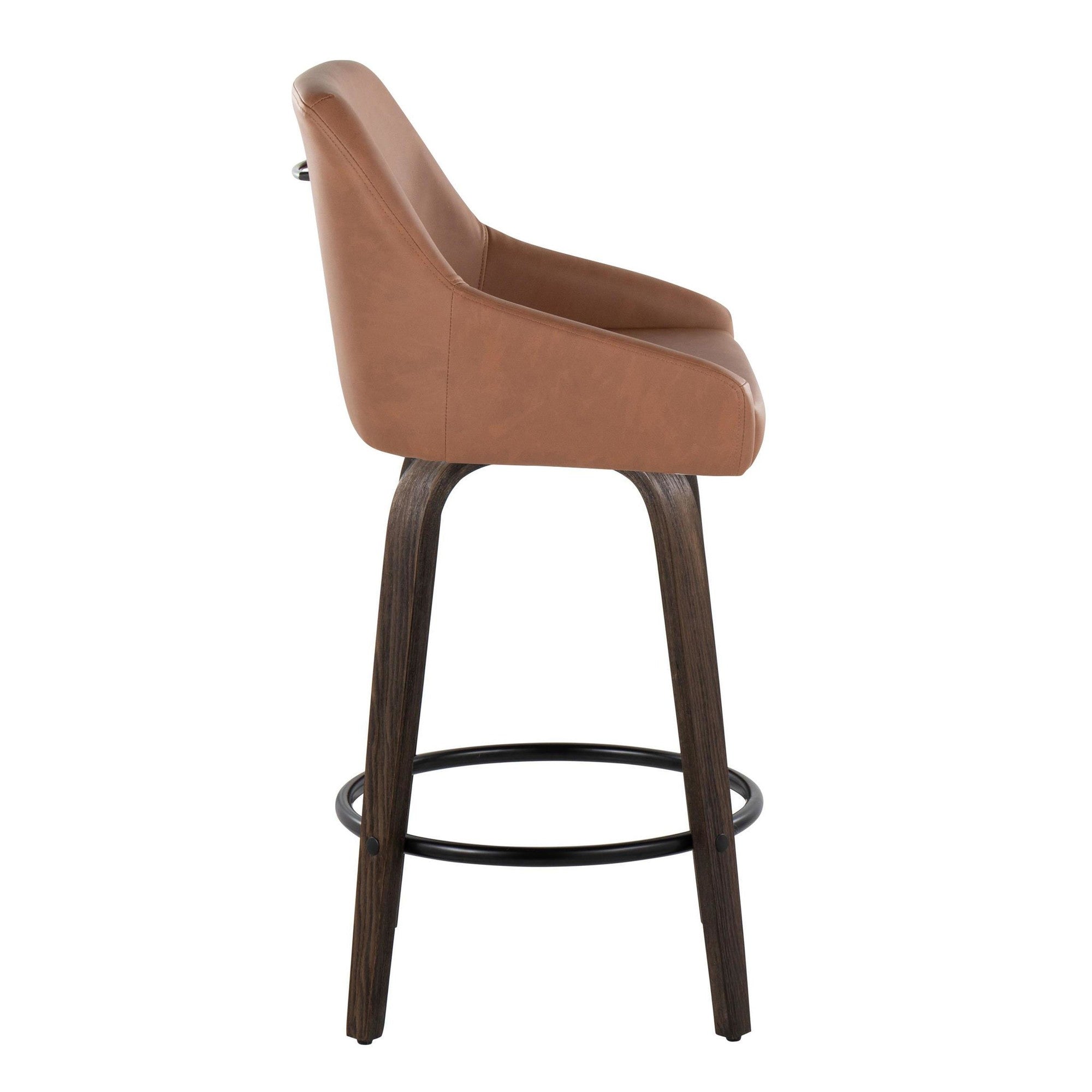 Hannah 26" Fixed-Height Counter Stool - Set of 2 - Walnut Glazed Wood, Camel PU, Black Metal
