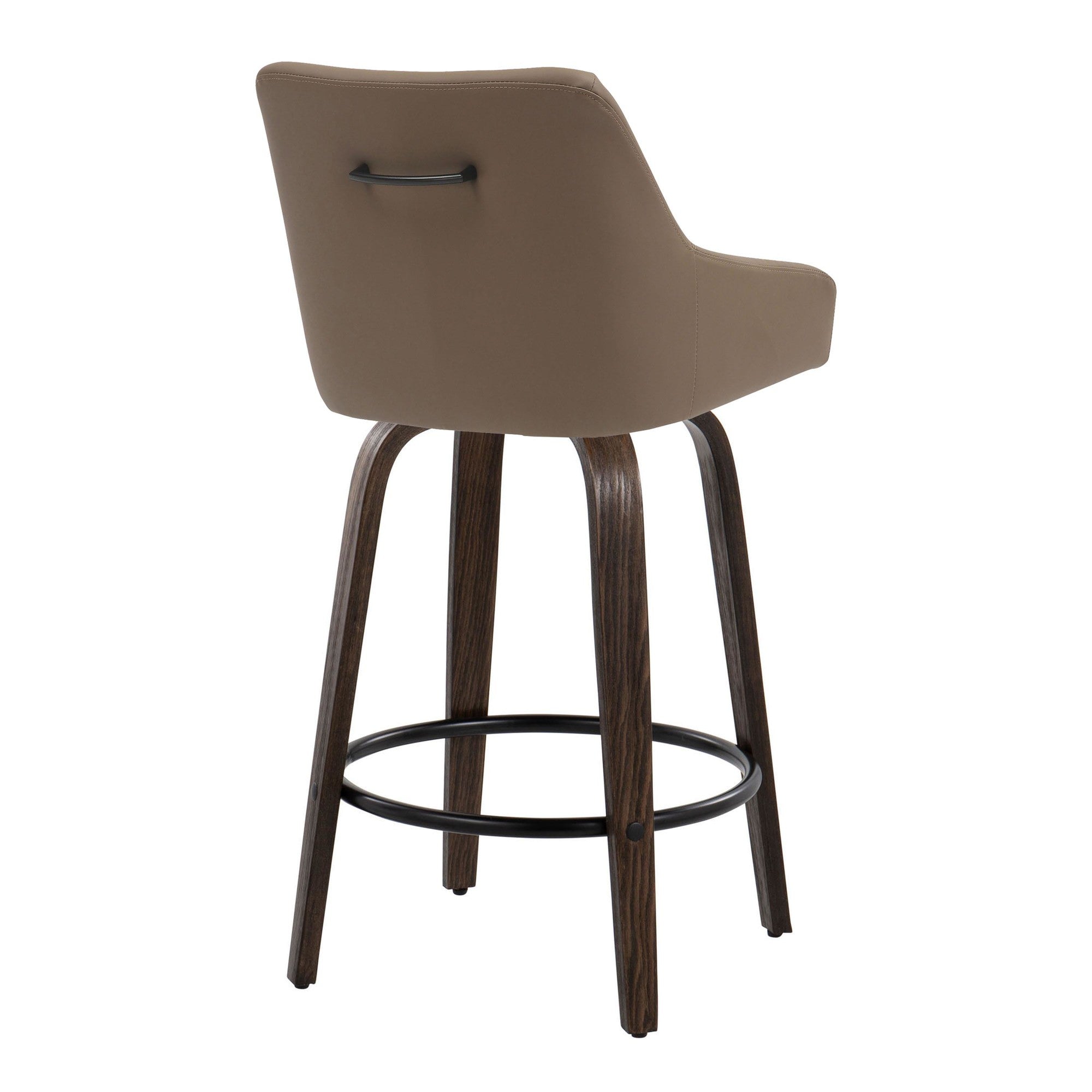 Hannah 26" Fixed-Height Counter Stool - Set of 2 - Walnut Glazed Wood, Brown PU, Black Metal