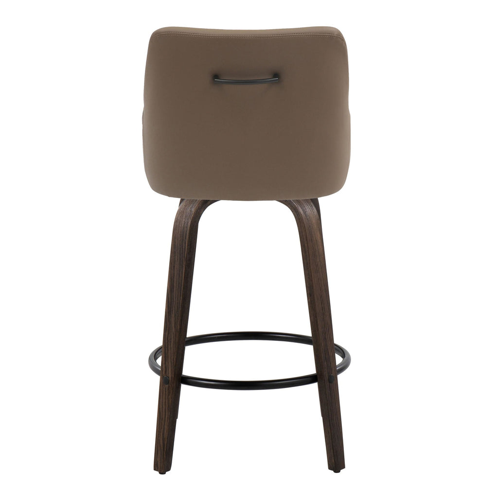 Hannah 26" Fixed-Height Counter Stool - Set of 2 - Walnut Glazed Wood, Brown PU, Black Metal