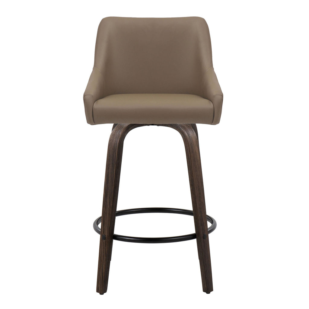 Hannah 26" Fixed-Height Counter Stool - Set of 2 - Walnut Glazed Wood, Brown PU, Black Metal