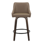 Hannah 26" Fixed-Height Counter Stool - Set of 2 - Walnut Glazed Wood, Brown PU, Black Metal