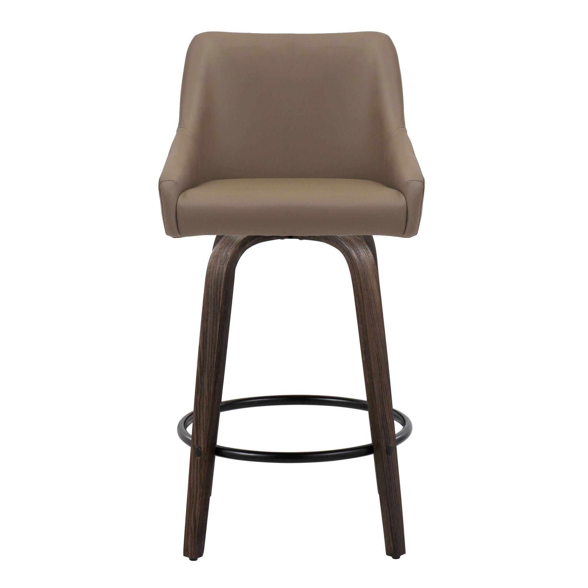 Hannah 26" Fixed-Height Counter Stool - Set of 2 - Walnut Glazed Wood, Brown PU, Black Metal