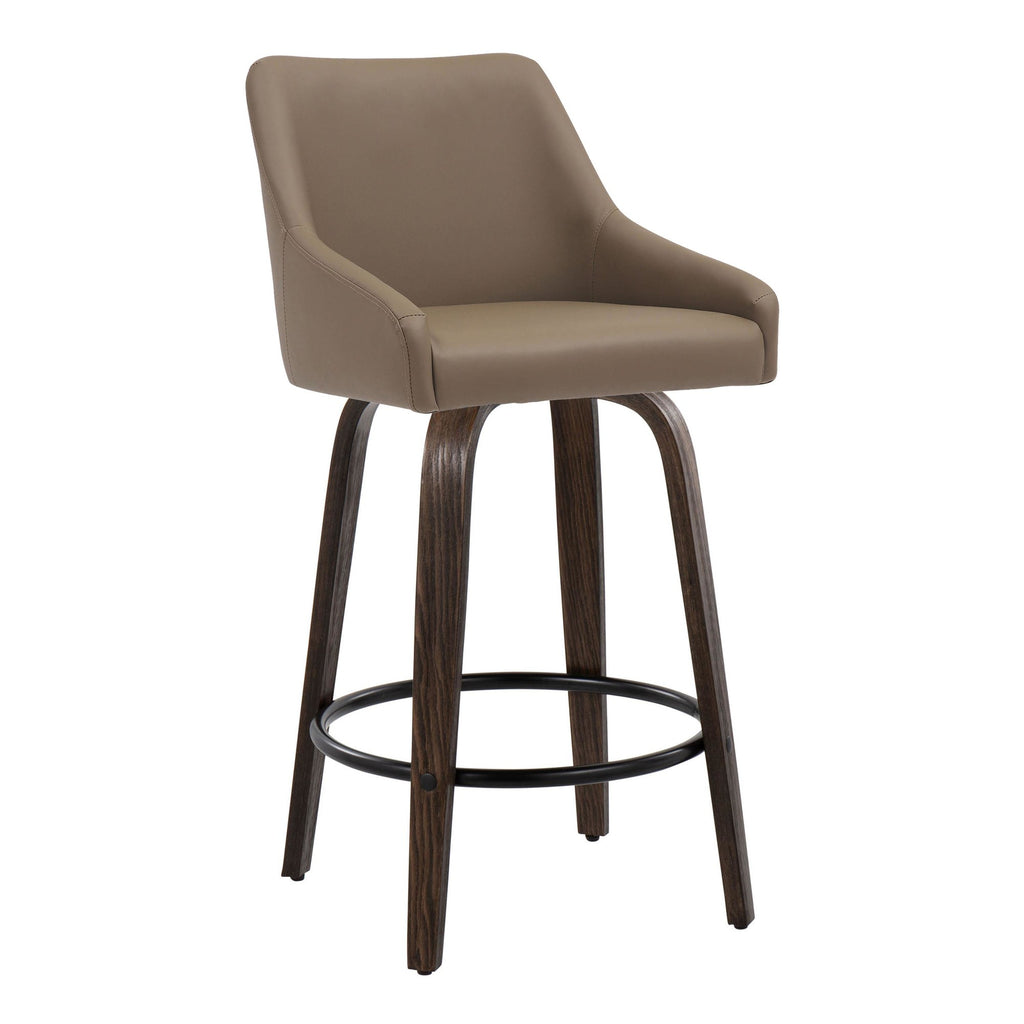 Hannah 26" Fixed-Height Counter Stool - Set of 2 - Walnut Glazed Wood, Brown PU, Black Metal