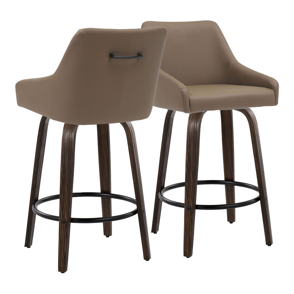 Hannah 26" Fixed-Height Counter Stool - Set of 2 - Walnut Glazed Wood, Brown PU, Black Metal