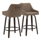 Hannah 26" Fixed-Height Counter Stool - Set of 2 - Walnut Glazed Wood, Brown PU, Black Metal