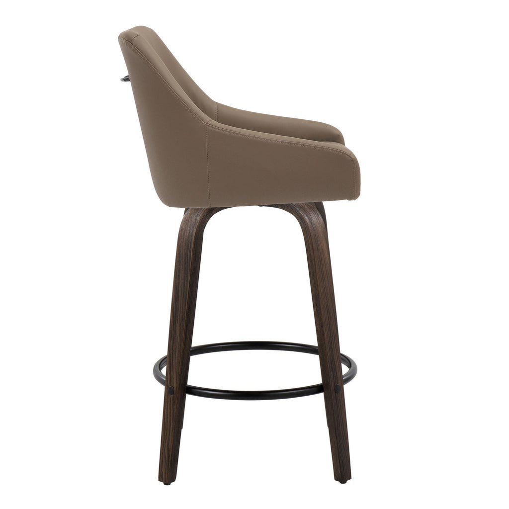 Hannah 26" Fixed-Height Counter Stool - Set of 2 - Walnut Glazed Wood, Brown PU, Black Metal