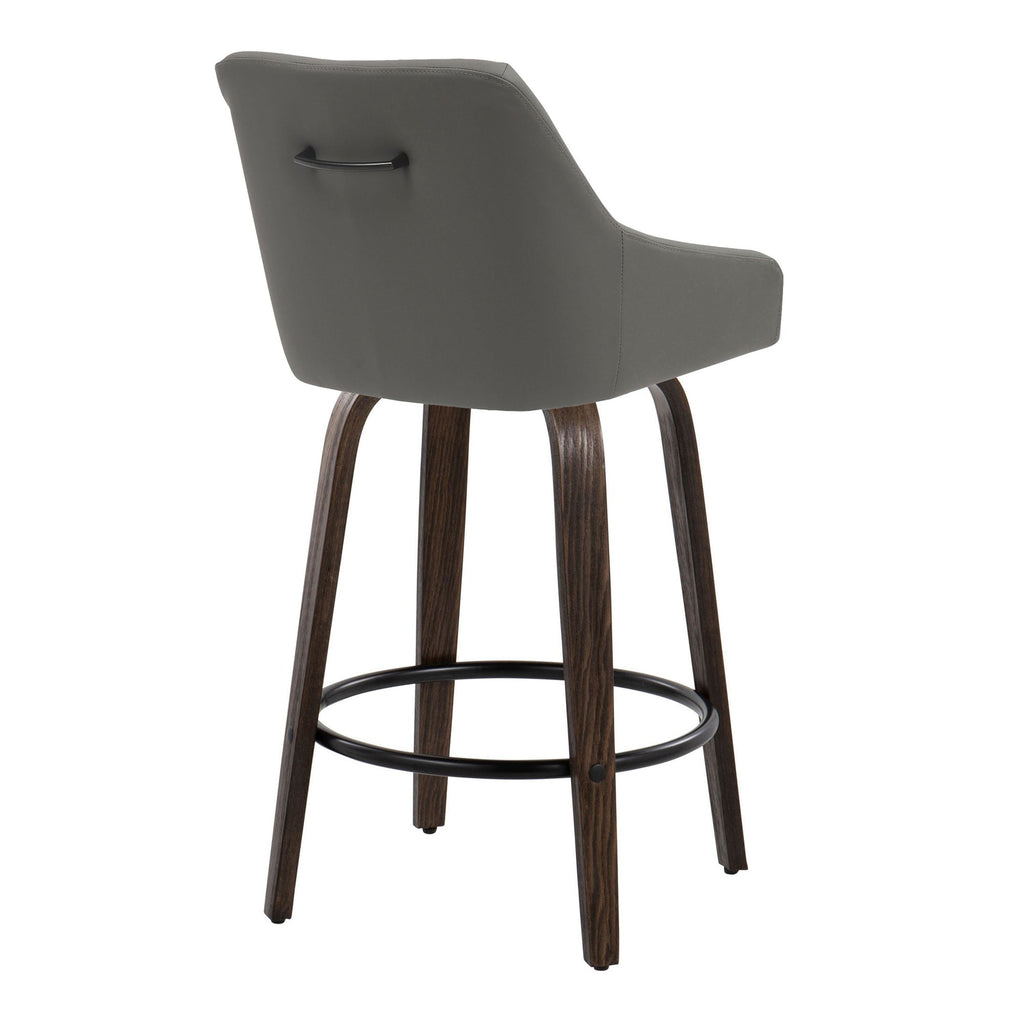 Hannah 26" Fixed-Height Counter Stool - Set of 2 - Walnut Glazed Wood, Dark Grey PU, Black Metal