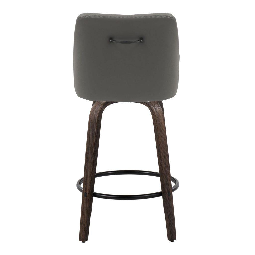 Hannah 26" Fixed-Height Counter Stool - Set of 2 - Walnut Glazed Wood, Dark Grey PU, Black Metal