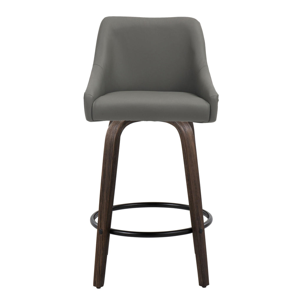 Hannah 26" Fixed-Height Counter Stool - Set of 2 - Walnut Glazed Wood, Dark Grey PU, Black Metal