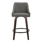 Hannah 26" Fixed-Height Counter Stool - Set of 2 - Walnut Glazed Wood, Dark Grey PU, Black Metal
