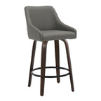 Hannah 26" Fixed-Height Counter Stool - Set of 2 - Walnut Glazed Wood, Dark Grey PU, Black Metal
