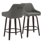 Hannah 26" Fixed-Height Counter Stool - Set of 2 - Walnut Glazed Wood, Dark Grey PU, Black Metal