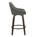 Hannah 26" Fixed-Height Counter Stool - Set of 2 - Walnut Glazed Wood, Dark Grey PU, Black Metal