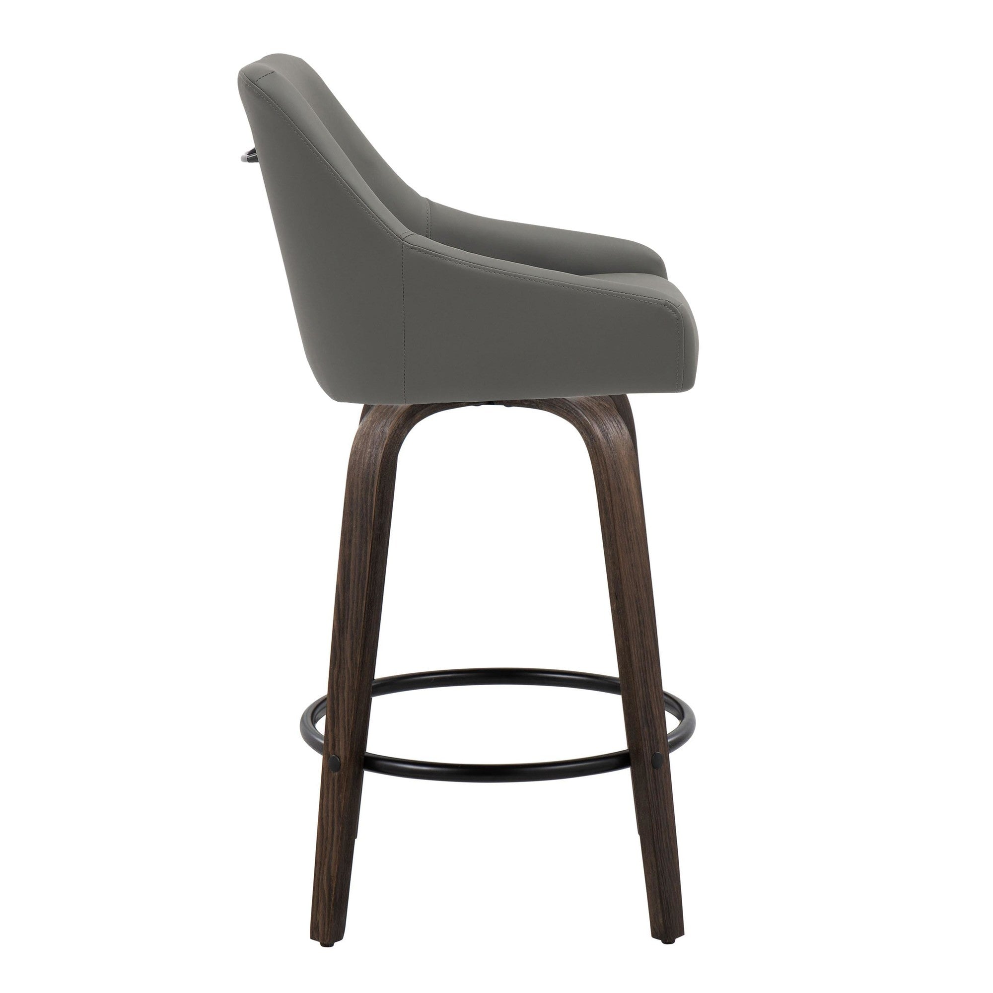 Hannah 26" Fixed-Height Counter Stool - Set of 2 - Walnut Glazed Wood, Dark Grey PU, Black Metal