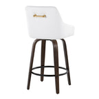 Hannah 26" Fixed-Height Counter Stool - Set of 2 - Walnut Glazed Wood, White PU, Gold Metal, Black Metal