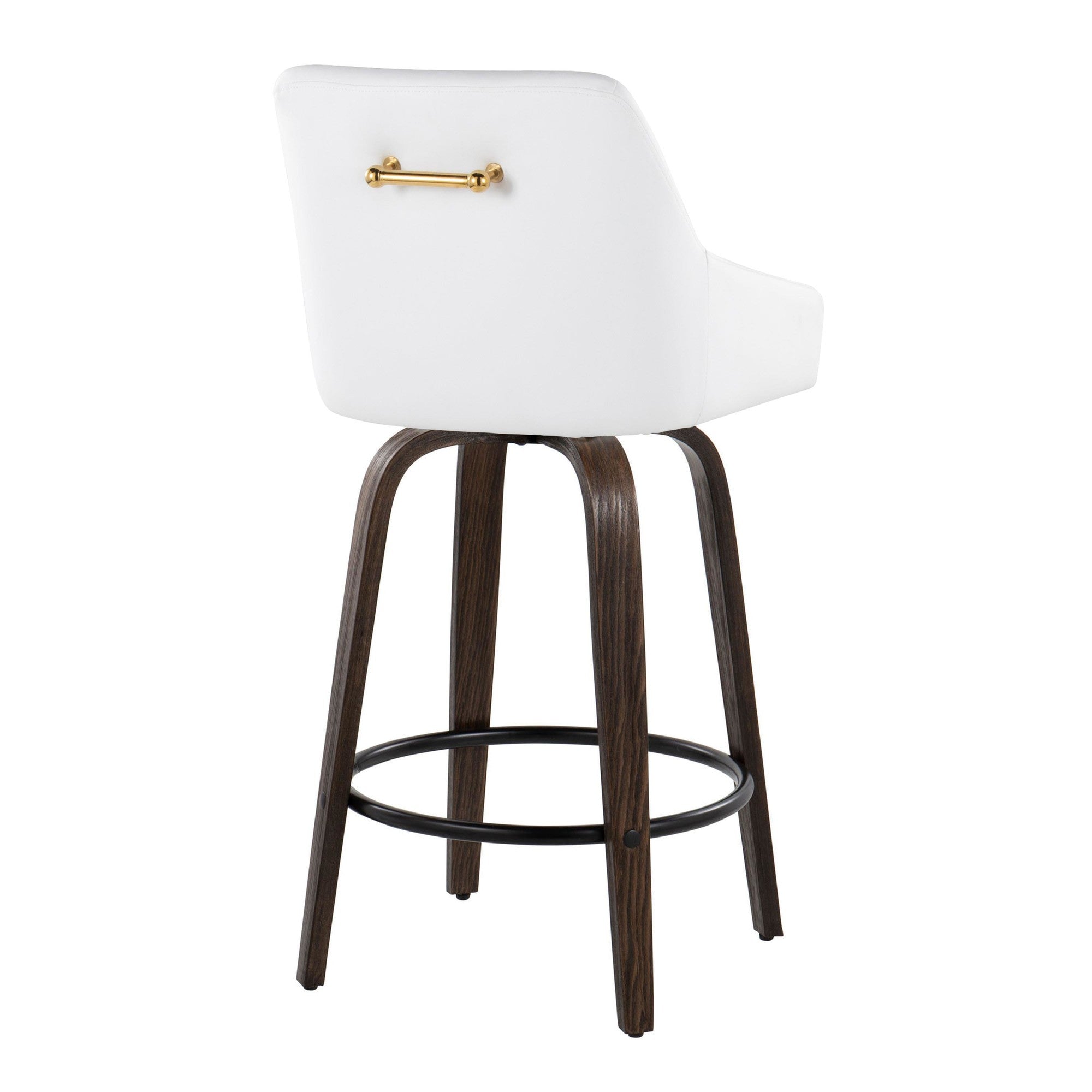 Hannah 26" Fixed-Height Counter Stool - Set of 2 - Walnut Glazed Wood, White PU, Gold Metal, Black Metal