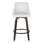 Hannah 26" Fixed-Height Counter Stool - Set of 2 - Walnut Glazed Wood, White PU, Gold Metal, Black Metal