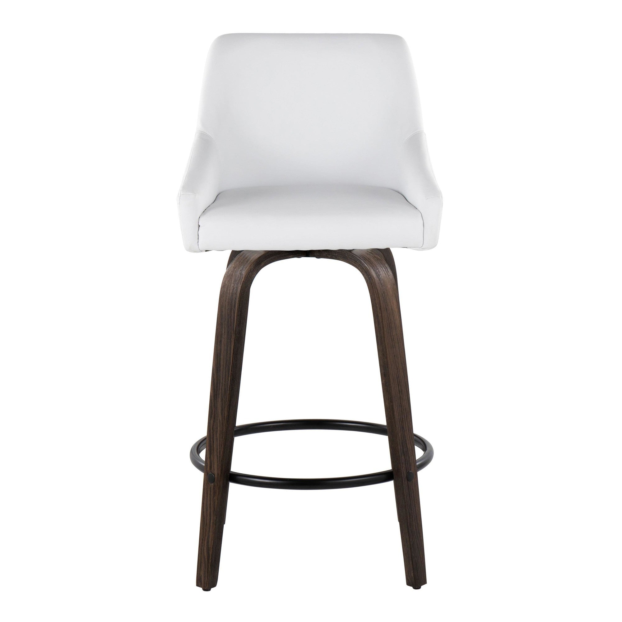 Hannah 26" Fixed-Height Counter Stool - Set of 2 - Walnut Glazed Wood, White PU, Gold Metal, Black Metal