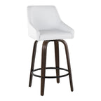Hannah 26" Fixed-Height Counter Stool - Set of 2 - Walnut Glazed Wood, White PU, Gold Metal, Black Metal
