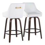 Hannah 26" Fixed-Height Counter Stool - Set of 2 - Walnut Glazed Wood, White PU, Gold Metal, Black Metal