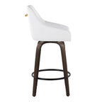 Hannah 26" Fixed-Height Counter Stool - Set of 2 - Walnut Glazed Wood, White PU, Gold Metal, Black Metal