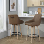 Hannah 26" Fixed-Height Counter Stool - Set of 2 - Whitewashed Wood, Brown PU, Black Metal