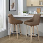 Hannah 26" Fixed-Height Counter Stool - Set of 2 - Whitewashed Wood, Brown PU, Black Metal