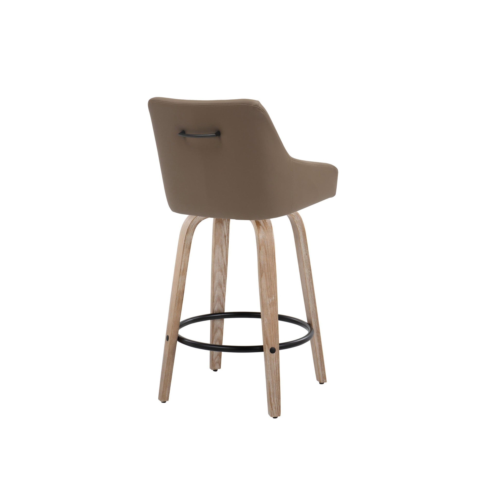 Hannah 26" Fixed-Height Counter Stool - Set of 2 - Whitewashed Wood, Brown PU, Black Metal