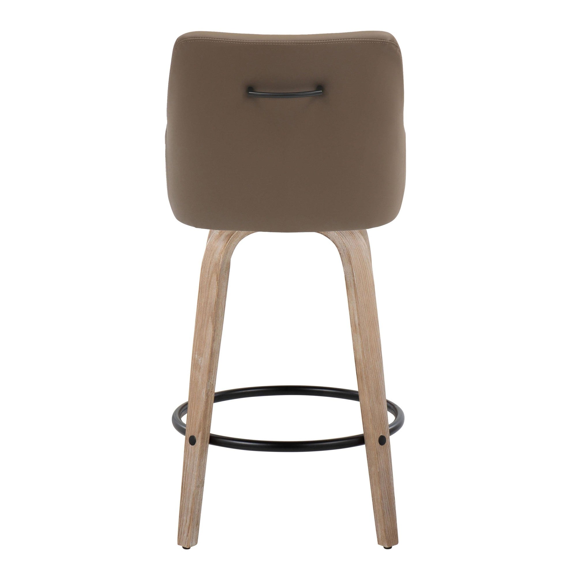 Hannah 26" Fixed-Height Counter Stool - Set of 2 - Whitewashed Wood, Brown PU, Black Metal