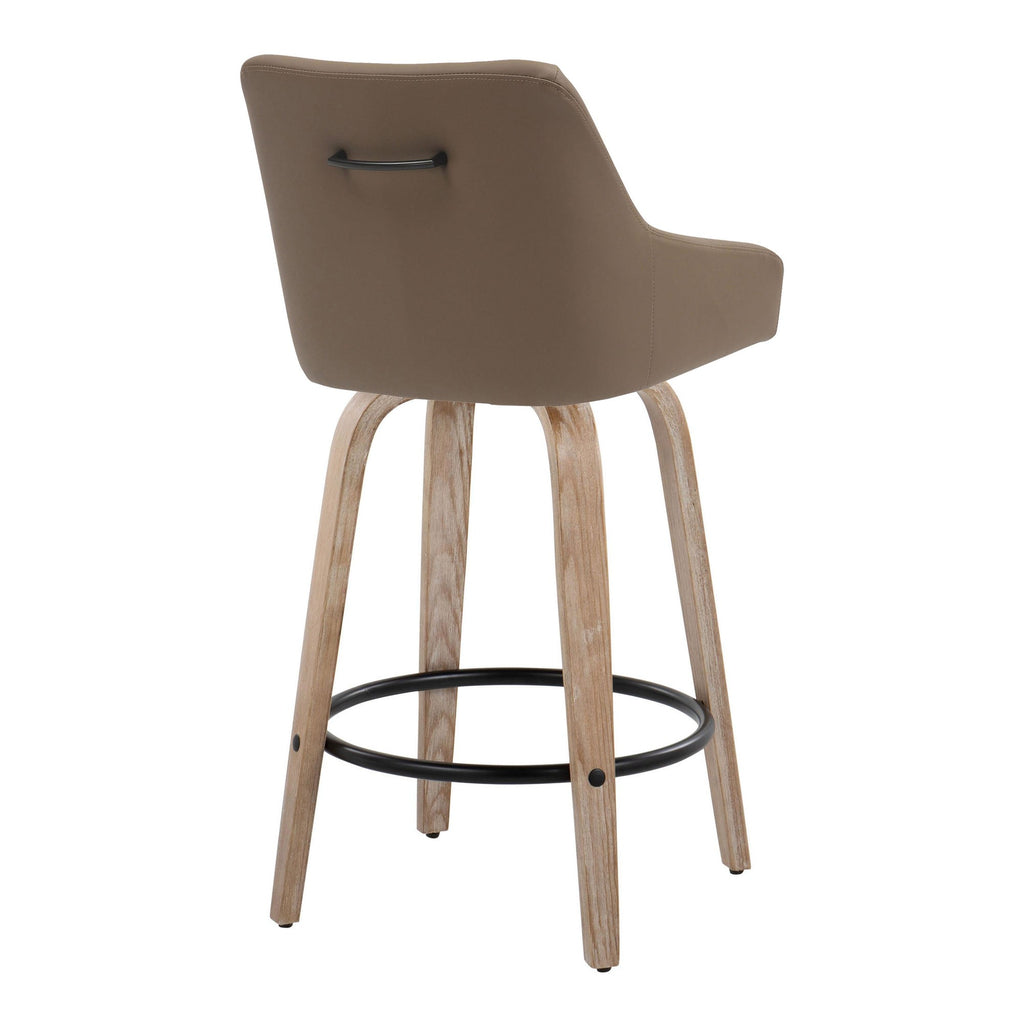 Hannah 26" Fixed-Height Counter Stool - Set of 2 - Whitewashed Wood, Brown PU, Black Metal