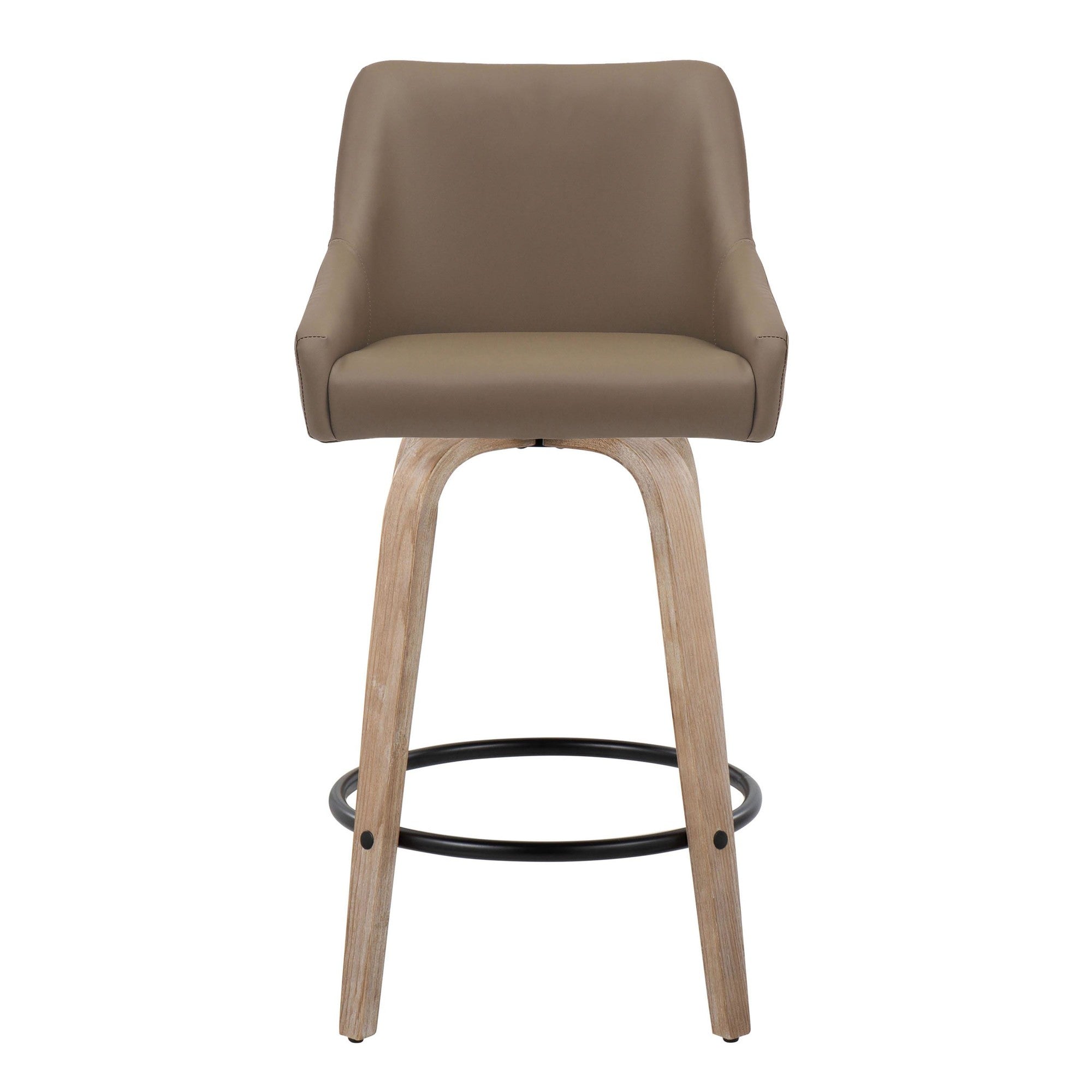 Hannah 26" Fixed-Height Counter Stool - Set of 2 - Whitewashed Wood, Brown PU, Black Metal