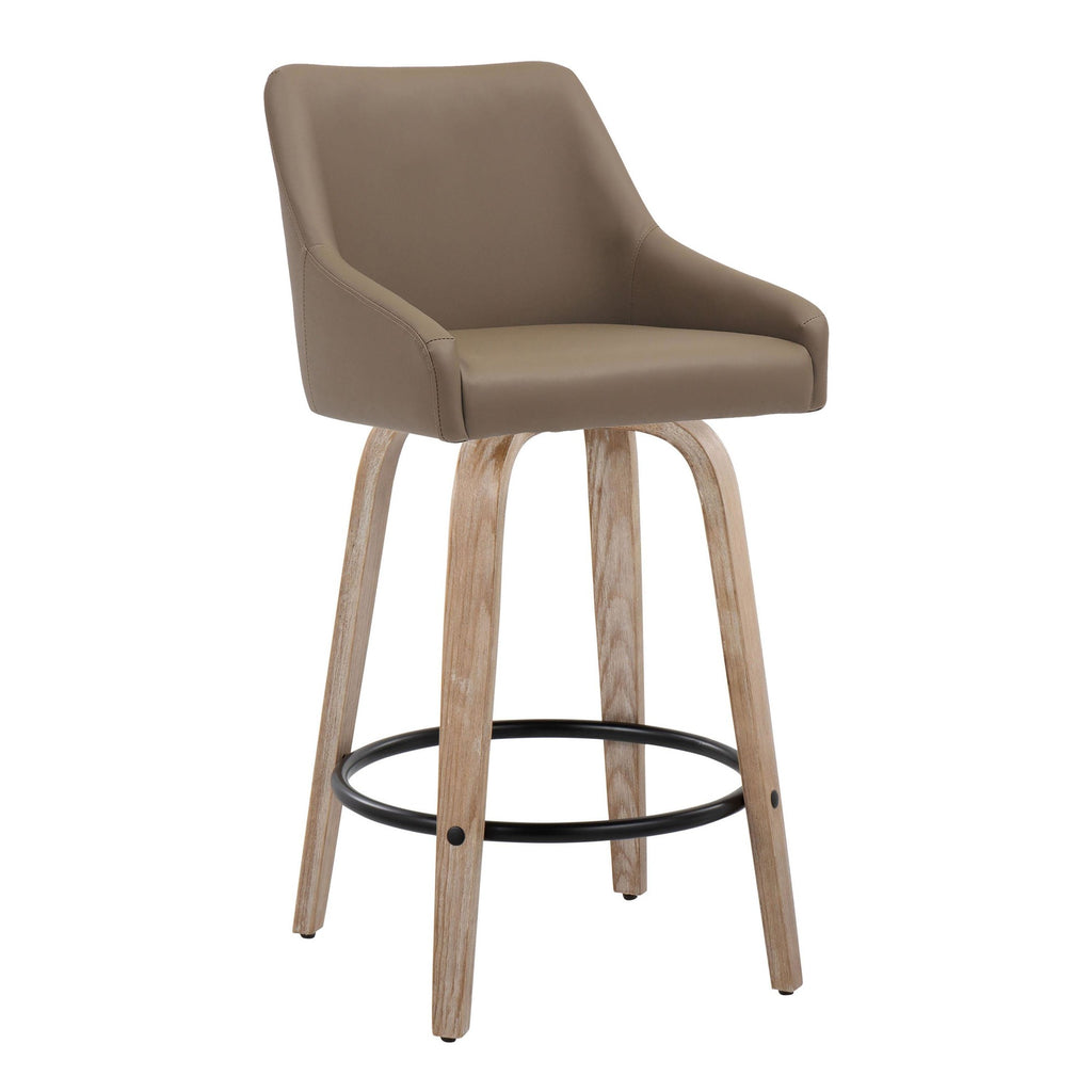 Hannah 26" Fixed-Height Counter Stool - Set of 2 - Whitewashed Wood, Brown PU, Black Metal