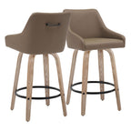 Hannah 26" Fixed-Height Counter Stool - Set of 2 - Whitewashed Wood, Brown PU, Black Metal