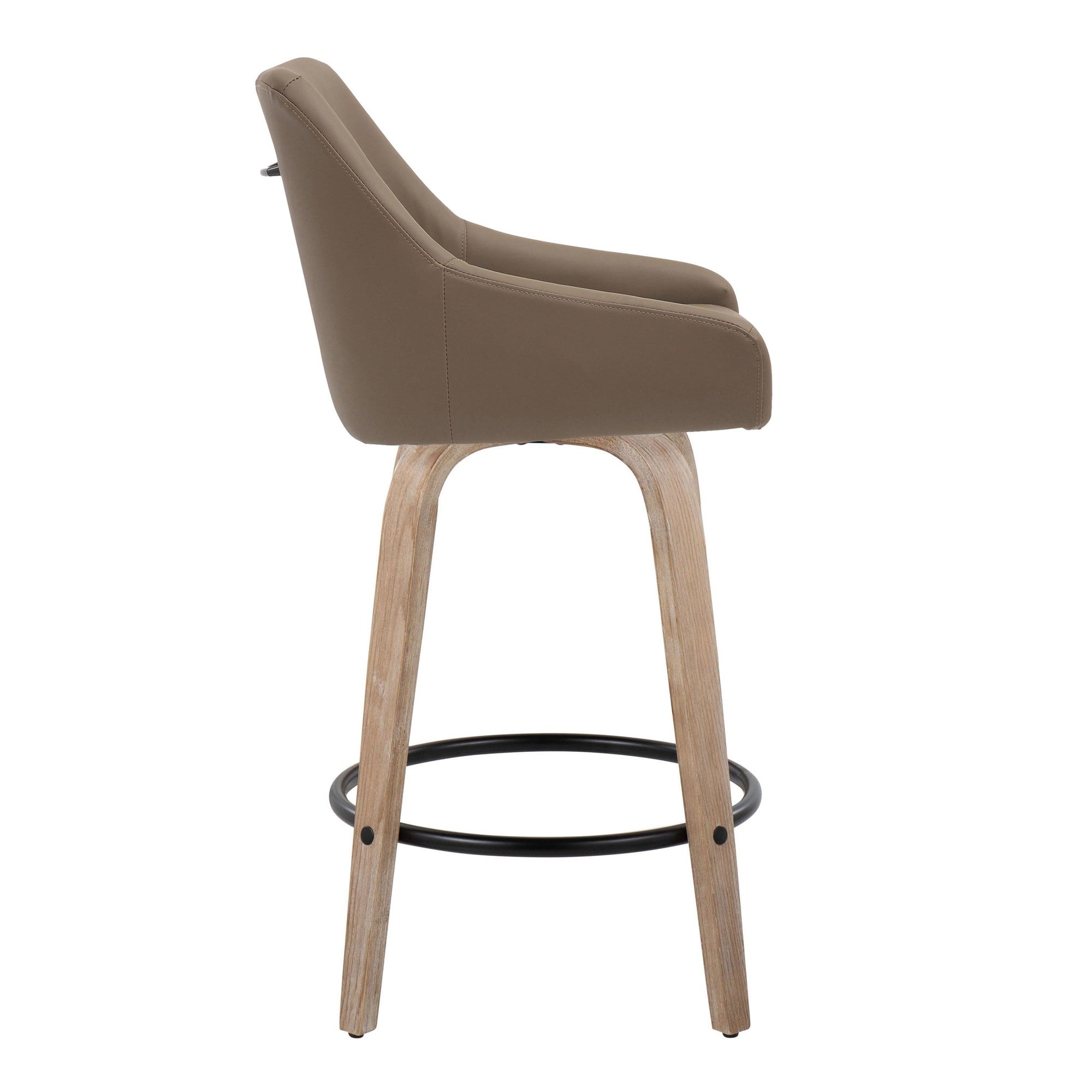 Hannah 26" Fixed-Height Counter Stool - Set of 2 - Whitewashed Wood, Brown PU, Black Metal