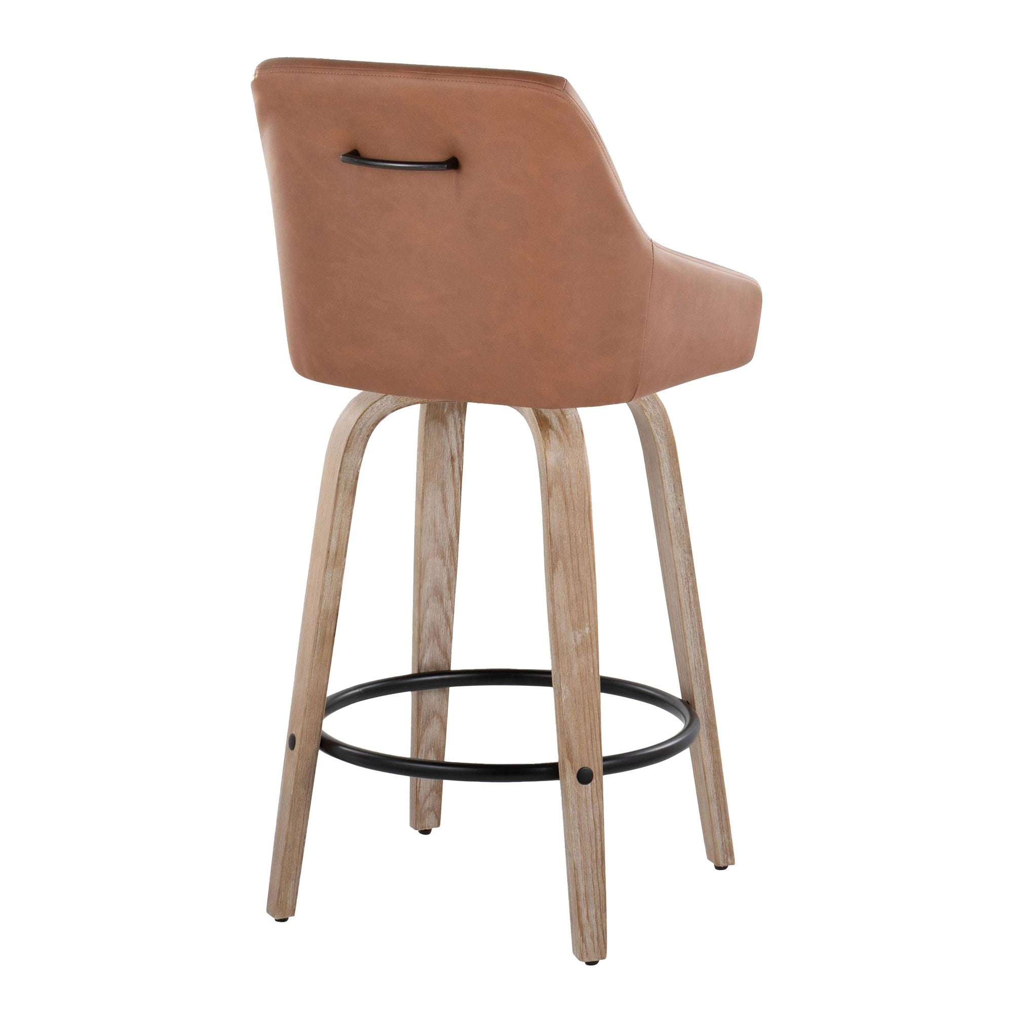 Hannah 26" Fixed-Height Counter Stool - Set of 2 - Whitewashed Wood, Camel PU, Black Metal