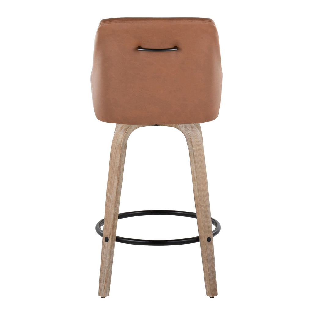 Hannah 26" Fixed-Height Counter Stool - Set of 2 - Whitewashed Wood, Camel PU, Black Metal