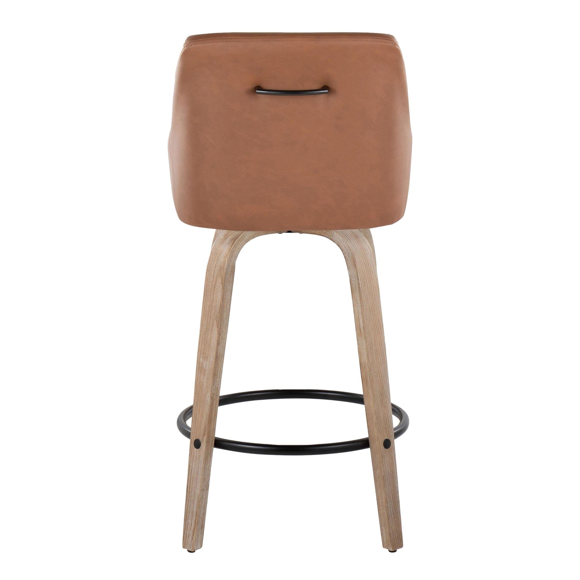 Hannah 26" Fixed-Height Counter Stool - Set of 2 - Whitewashed Wood, Camel PU, Black Metal