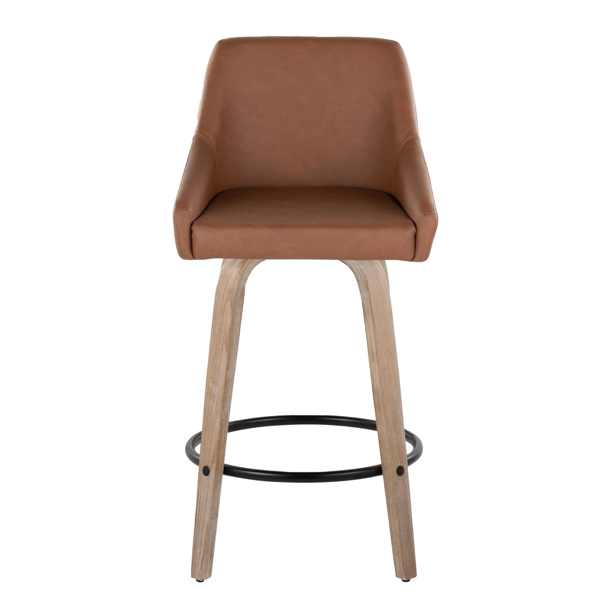 Hannah 26" Fixed-Height Counter Stool - Set of 2 - Whitewashed Wood, Camel PU, Black Metal